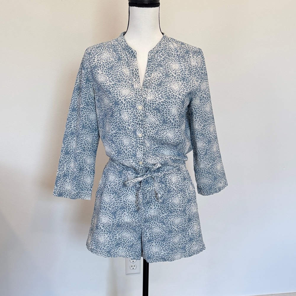 J Crew Mercantile Zelda Style Blue and White Patterned Romper Size 4
